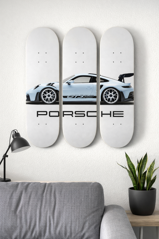 Porsche GT3 3-Piece Skateboard Wall Art | By Dessy Made It | For Porsche & Automotive Spaces
