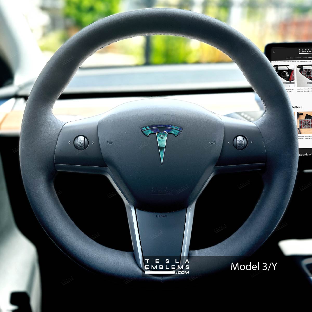 Monsters Inc Sully Tesla Steering Wheel Emblem Decal | Model Y