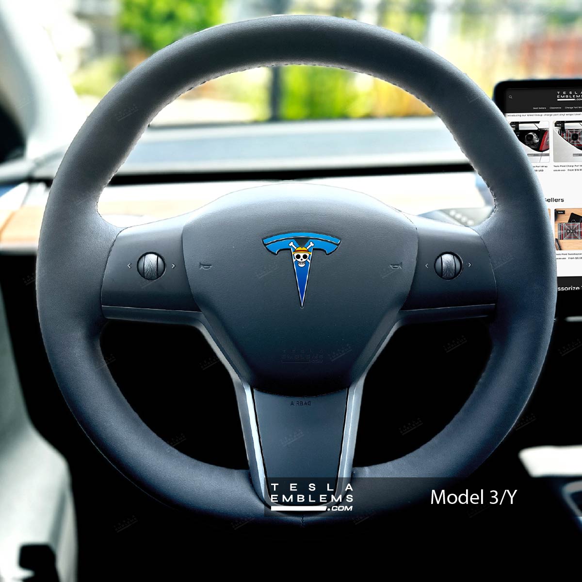 One Piece Tesla Steering Wheel Emblem Decal | Model Y