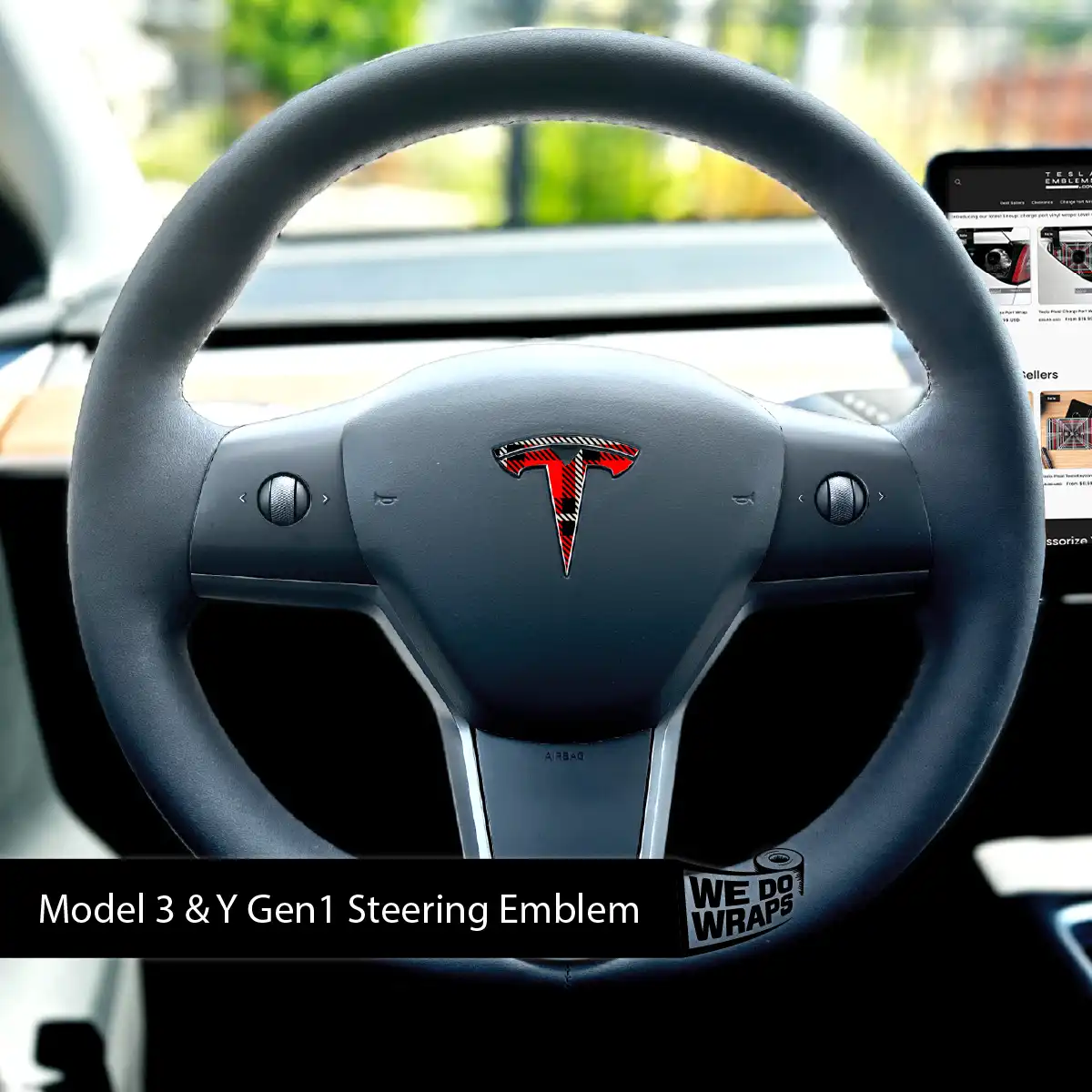 Tartan Plaid Tesla Steering Wheel Emblem Decal | Model Y