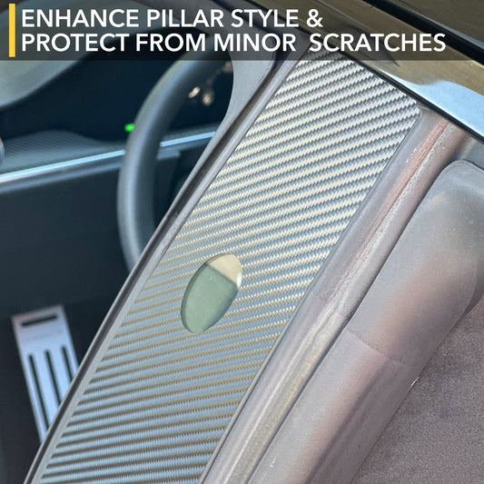 B Pillars Vinyl Wrap – Carbon Fiber Film | By TWRAPS | For Tesla Model 3 Highland 2024–2026