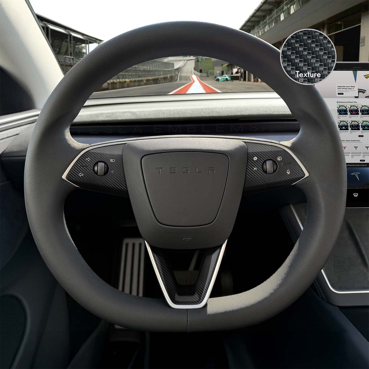3M Carbon Fiber Tesla Steering Wheel Trim Decal Kit (3pcs) | M3 Feb 2024-'25 "Highland"