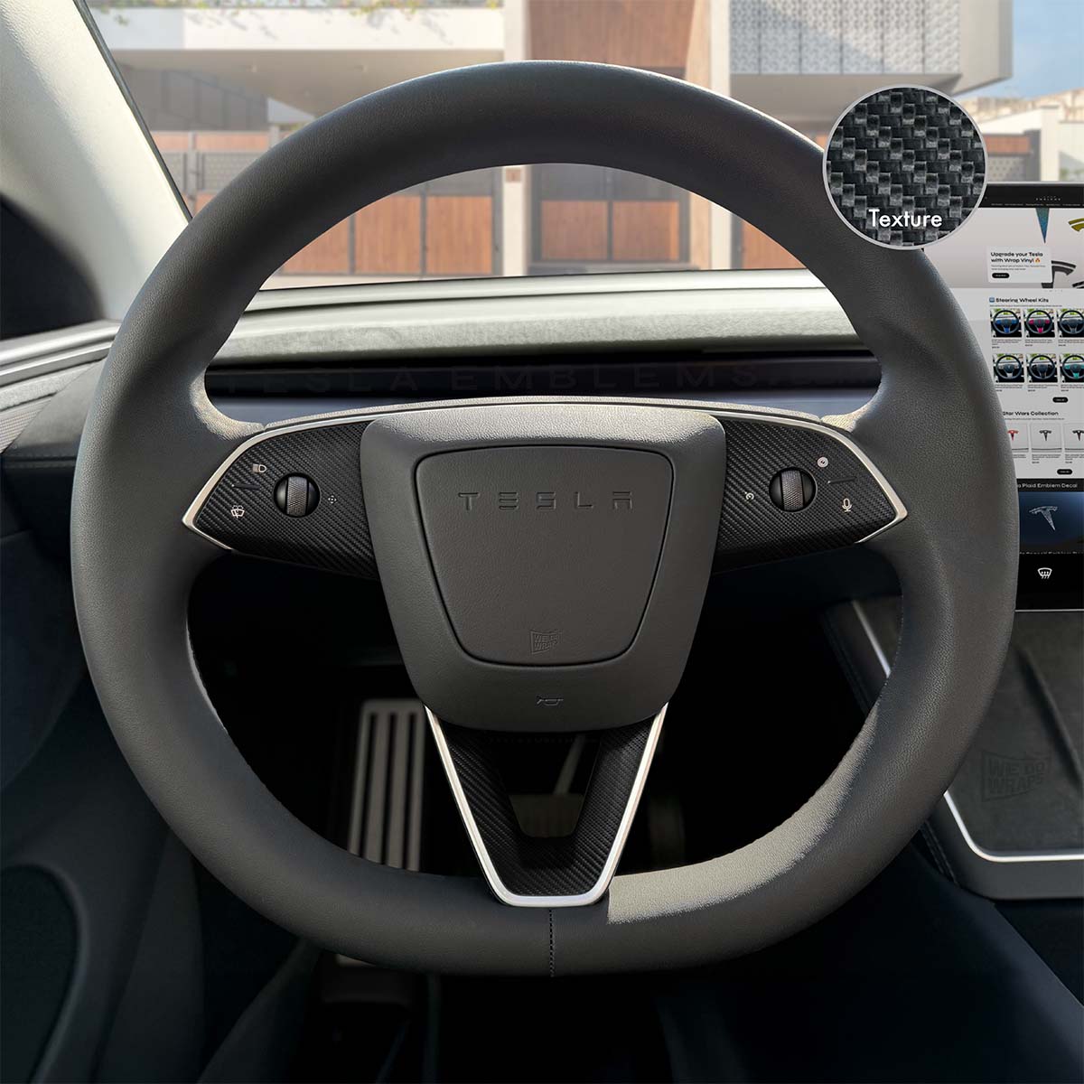 3M Carbon Fiber Tesla Steering Wheel Trim Decal Kit (3pcs) | MY 2026+ "Juniper"