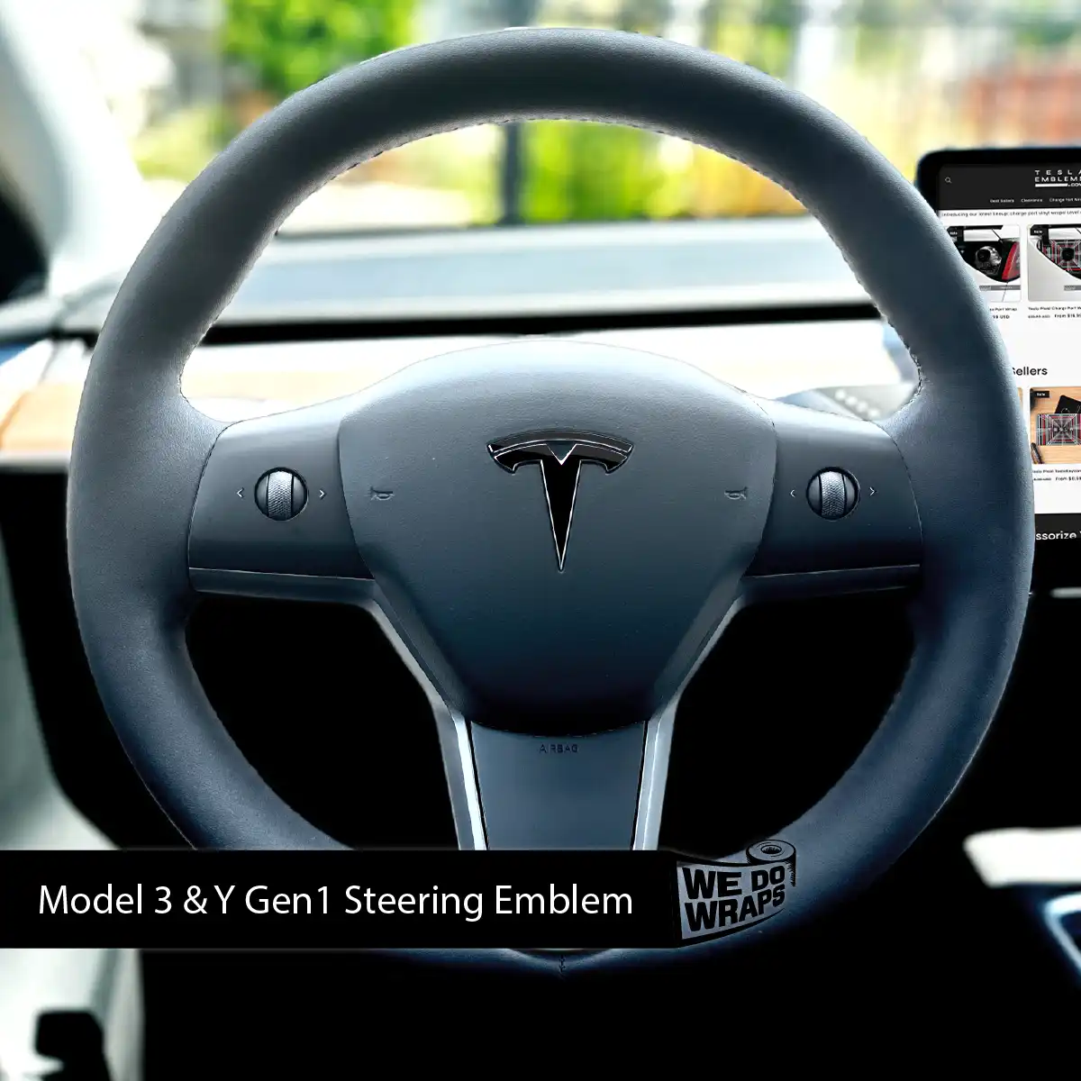 3M Gloss Black Tesla Steering Wheel Emblem Decal | Model Y