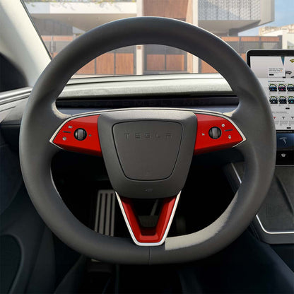 3M Gloss Dragon Fire Red Tesla Steering Wheel Trim Decal Kit (3pcs) | MY 2026+ Juniper