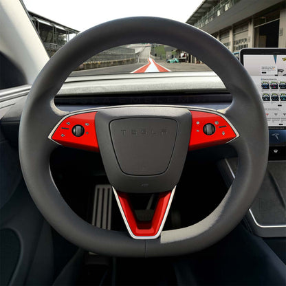 3M Gloss Hot Rod Red Tesla Steering Wheel Trim Decal Kit (3pcs) | M3 Feb 2024-'25 "Highland"