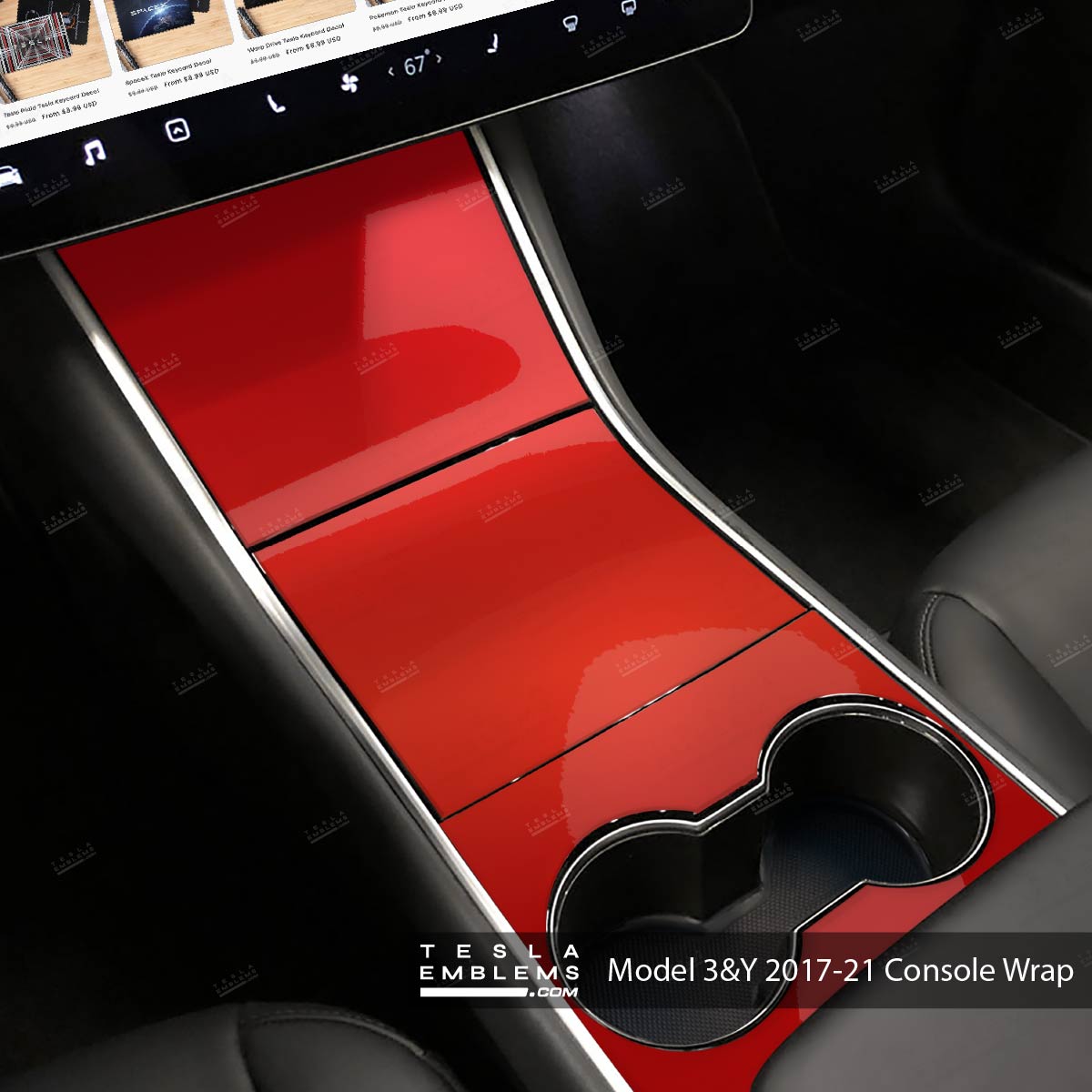 3M Gloss Dragon Fire Red | Tesla Center Console Wrap Kit | Model 3 ’17-20