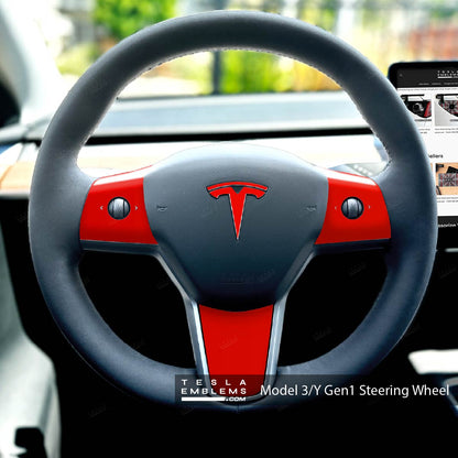3M Gloss Hot Rod Red Tesla Steering Wheel Trim Decal Kit (3pcs) | M3 2017-Jan 2024
