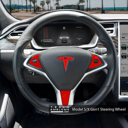 3M Gloss Hot Rod Red Tesla Steering Wheel Trim Decal Kit (3pcs) | MS 2012-Jan 2021