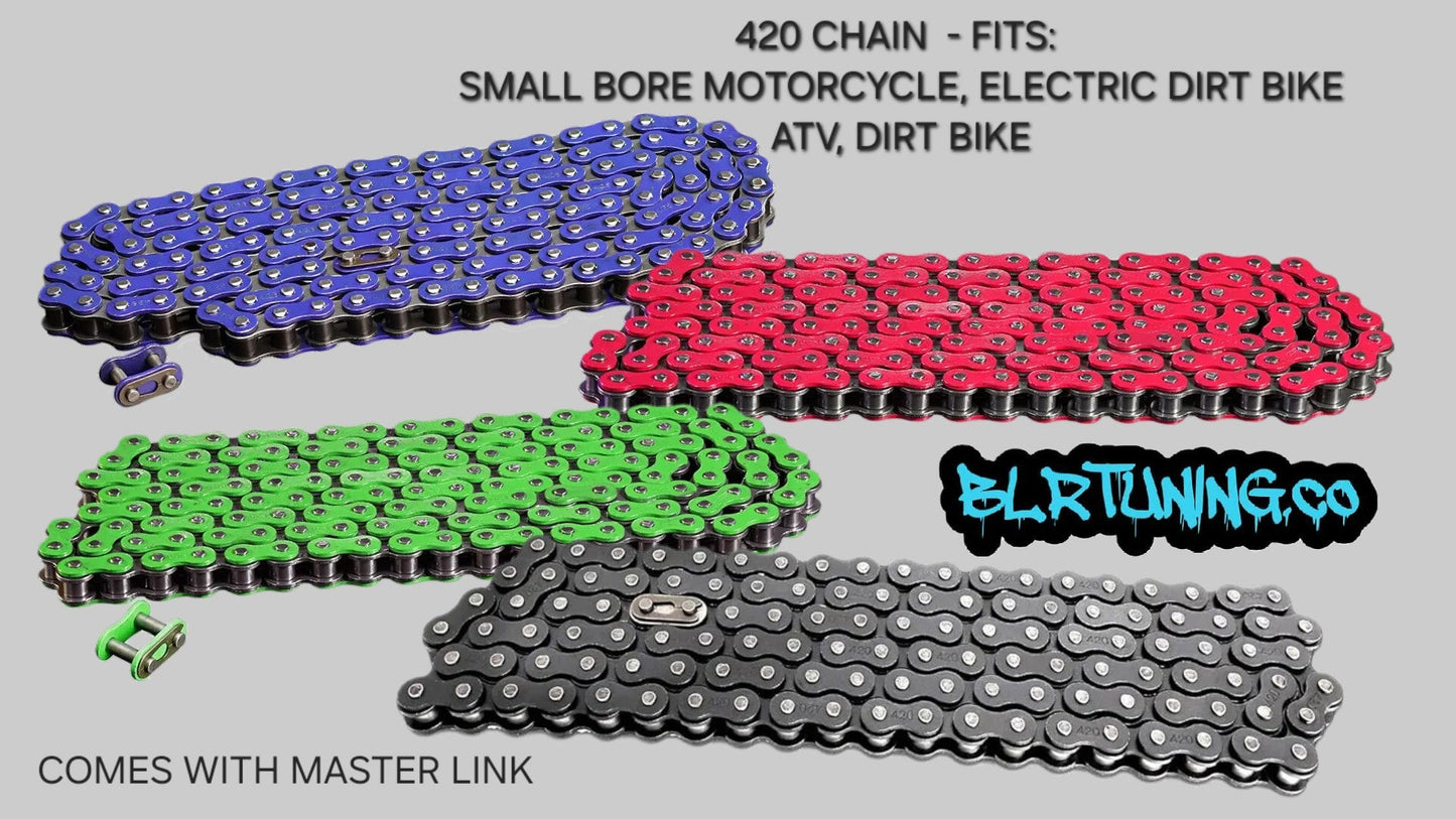 420 colored Motorcycle Chain | Standard Roller Drive Chain | By BLR Tuning | For Small Motorcycles, Electric Dirt Bikes, ATVs, and Dirt Bikes