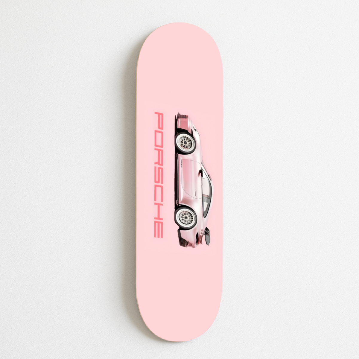 Pink Porsche Side Profile Skateboard Wall Art | By Dessy Made It | For Porsche & Automotive Spaces
