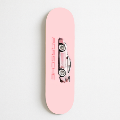 Pink Porsche Side Profile Skateboard Wall Art | By Dessy Made It | For Porsche & Automotive Spaces