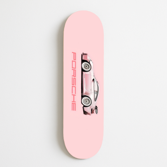 Pink Porsche Side Profile Skateboard Wall Art | By Dessy Made It | For Porsche & Automotive Spaces
