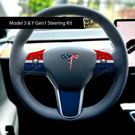 American Flag Tesla Steering Wheel Emblem Decal | Model Y