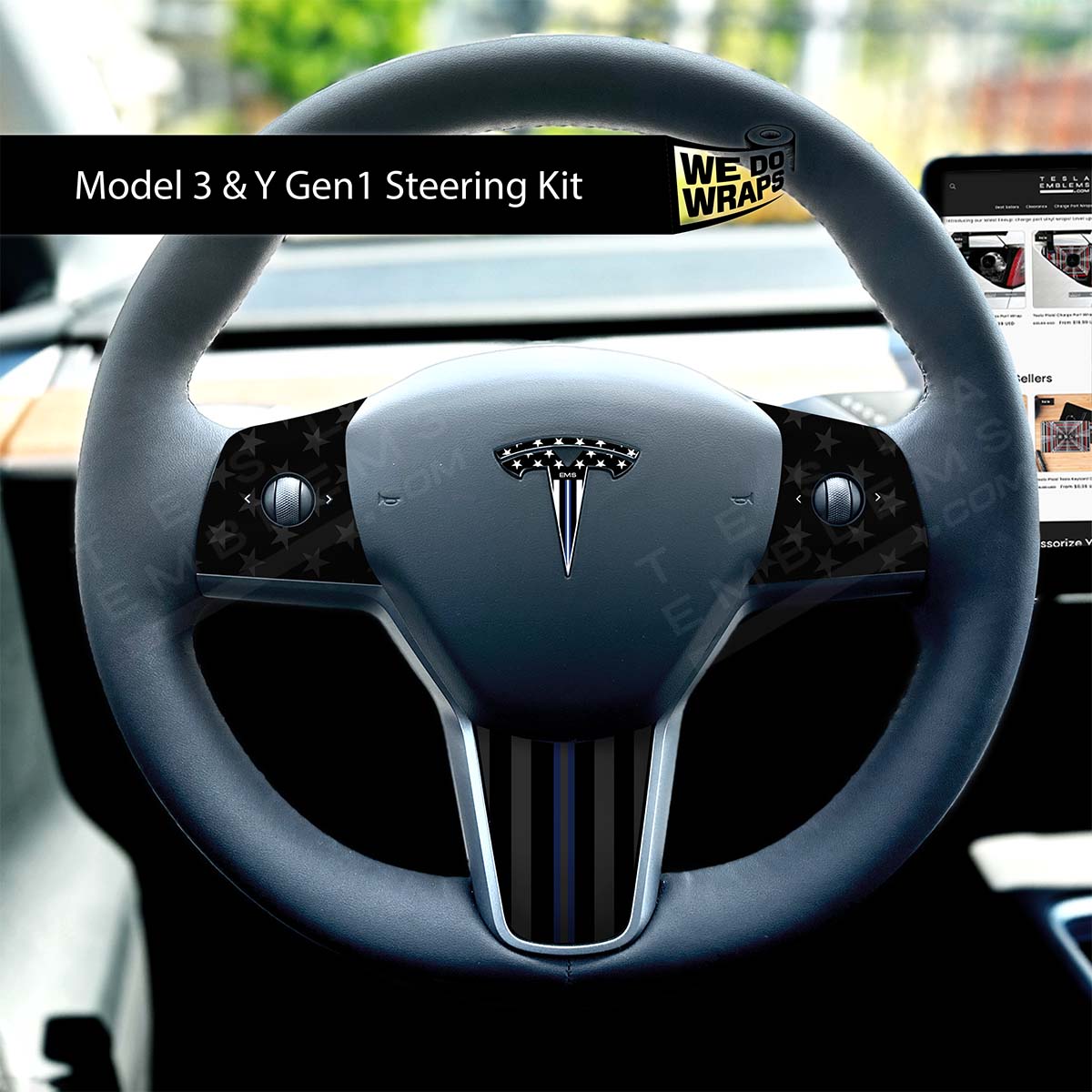 First Responders EMS Tesla Steering Wheel Emblem Decal | Model Y