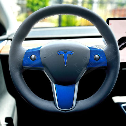 3M Gloss Fire Blue Tesla Steering Wheel Trim Decal Kit (3pcs) | M3 2017-Jan 2024