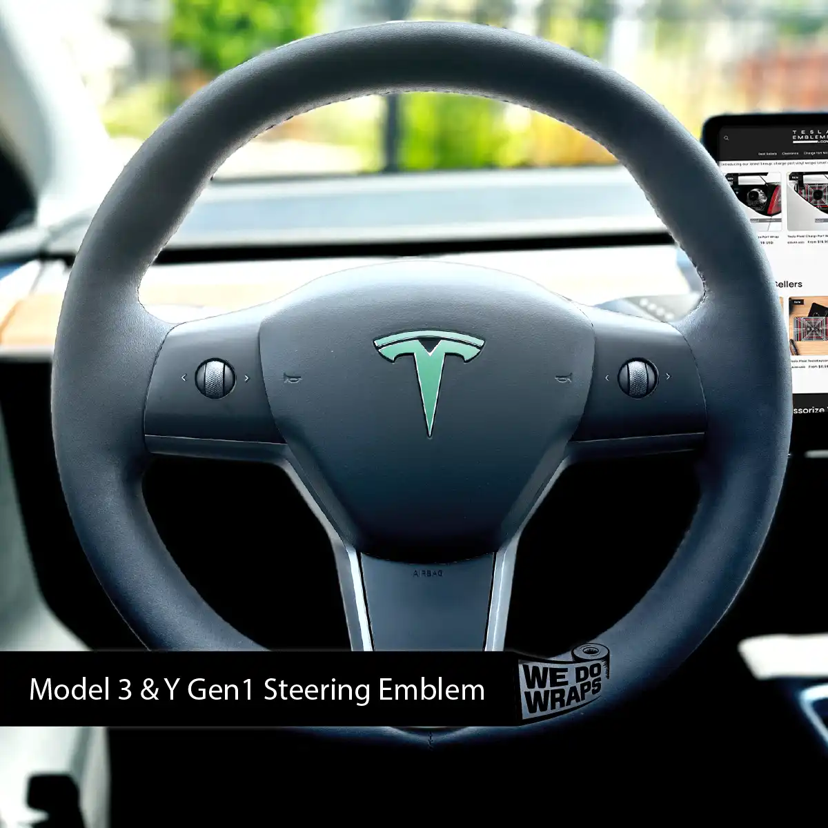 KPMF Satin Spearmint Tesla Steering Wheel Emblem Decal | Model Y