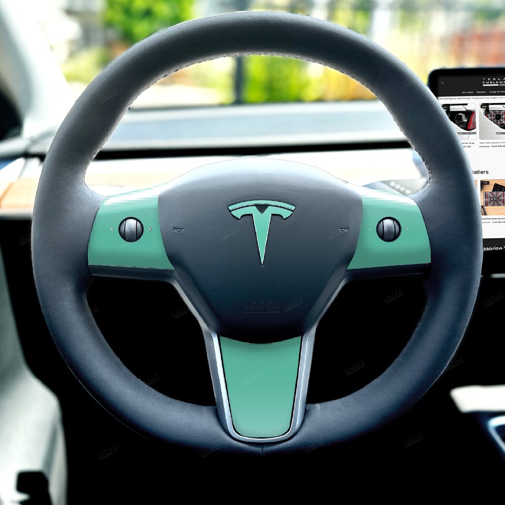 KPMF Satin Spearmint Tesla Steering Wheel Emblem Decal | Model Y