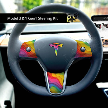Layered Rainbow Tesla Steering Wheel Emblem Decal | Model Y