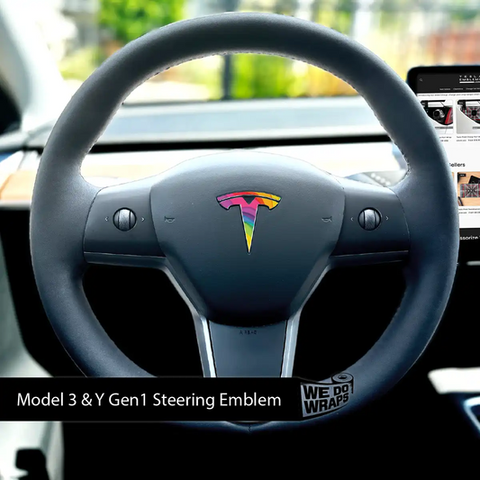Layered Rainbow Tesla Steering Wheel Emblem Decal | Model Y