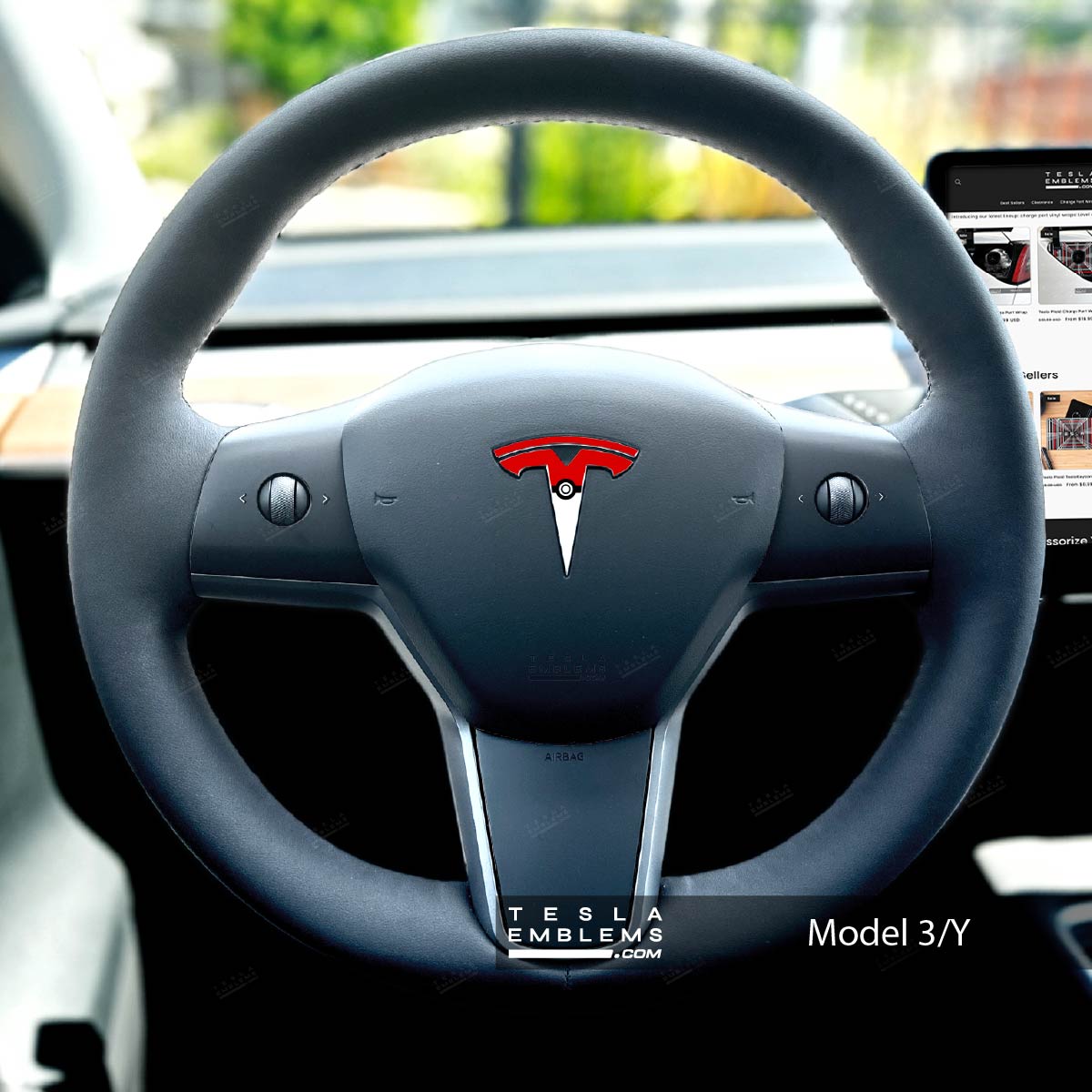 Poké Ball Tesla Steering Wheel Emblem Decal | Model Y