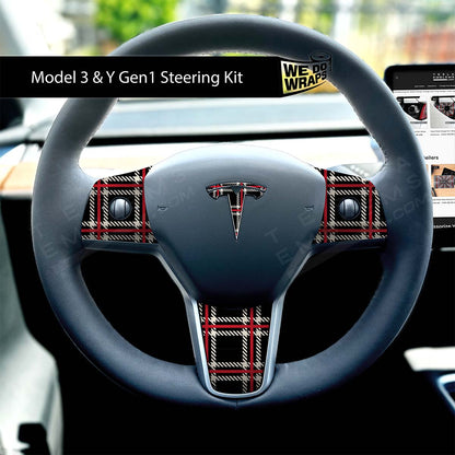 Black Plaid Tesla Steering Wheel Emblem Decal | Model Y